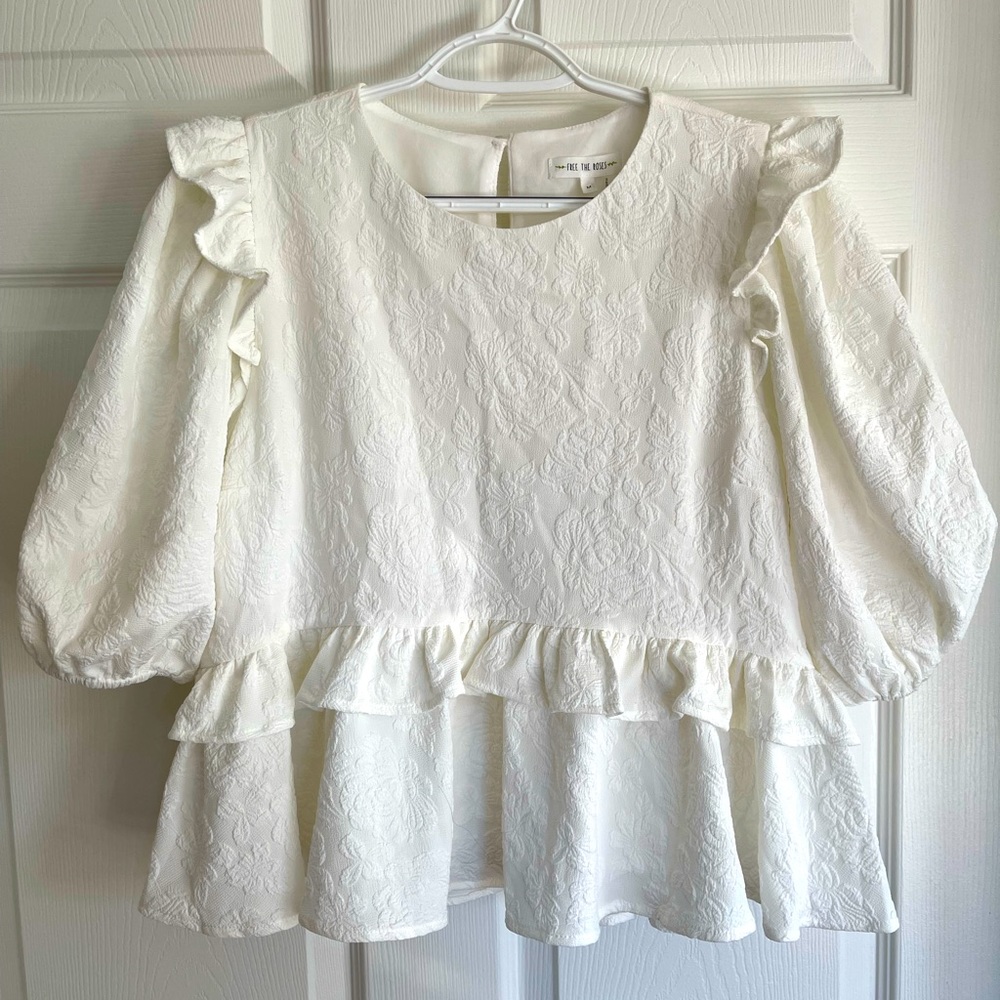 White Floral Peplum Top - M